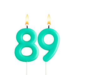 Birthday number 89 - Green birthday candle on white background