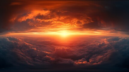 Golden glowing red orange overcast sunset sky panorama Hdr seamless spherical equirectangular 360 panorama Sky dome or zenith for 3D visualization and sky replacement for aerial drone  : Generative AI