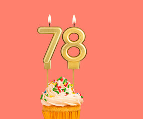 Birthday number 78 - Golden candle with cupcake