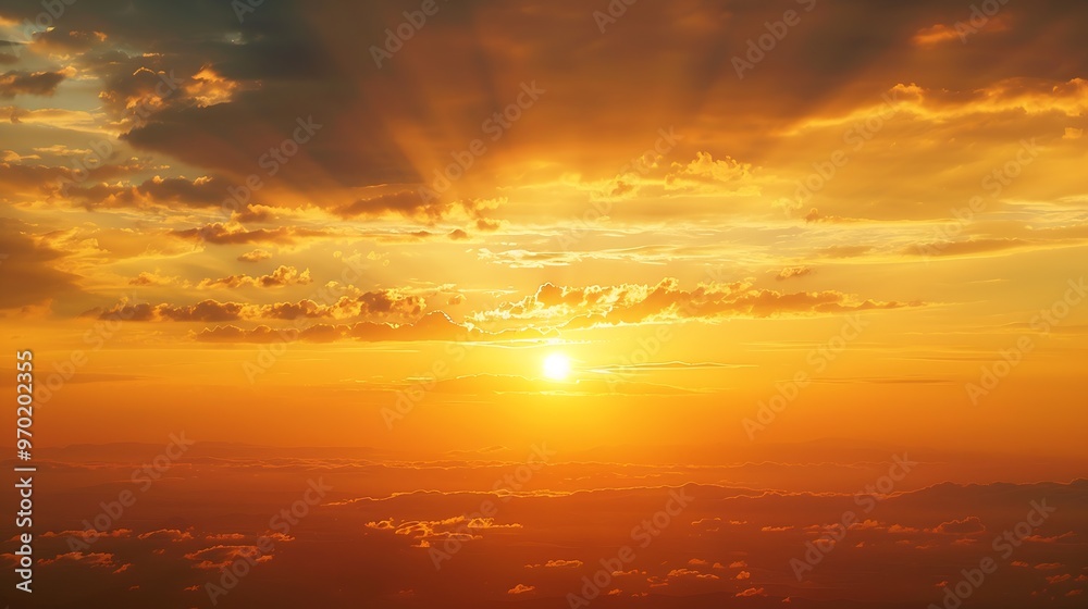 Poster golden sunset with hazy clouds : generative ai