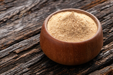 Organic peruvian maca powder in the bowl - Lepidium meyenii