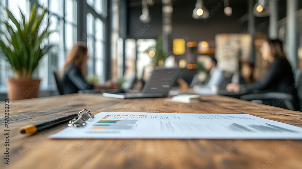 Poster focused professionals collaboratively working at a modern office desk teamwork in business : generat