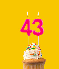 Number 43, Pink birthday candle - Cupcake birthday.