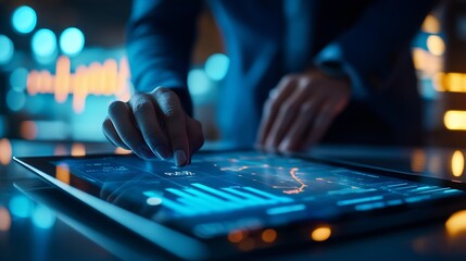 Fototapeta premium Cost and quality control business strategy and project management concept Businessman working on digital tablet with quality control growth graph and cost reduction effective business : Generative AI