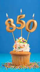 Candle number 850 - Cupcake birthday in blue background