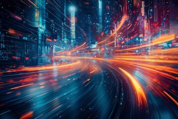 Obraz premium Abstract Cityscape with Light Trails and a Swirling Road