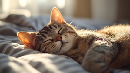 Obraz premium A cute cat sleeping on the bed