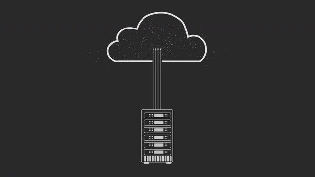 Server, cloud and storage for data for innovation, information sharing and networking. Illustration, connectivity and tower on black background for communication, AI development and technology space