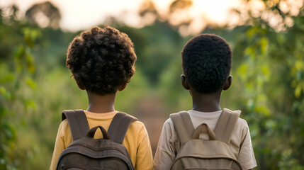 Two Young Brothers Walking Together School Carr