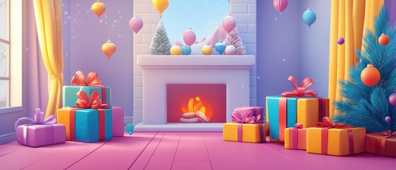 Festive New Year Paper Mockup 2D Cartoon Illustration
