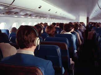Fototapeta premium Passengers Sitting in Airplane Cabin