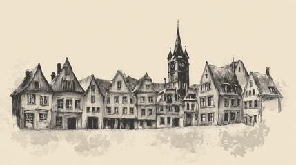 Obraz premium Vintage townscape illustration created by hand