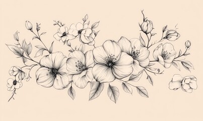 Floral line art Decorative element featuring a botanical theme