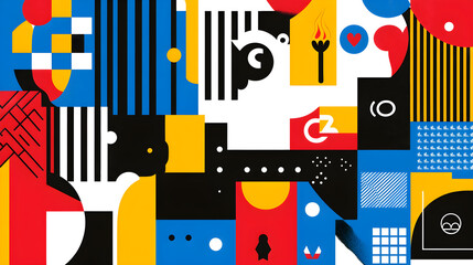 Fototapeta premium A colorful collage of various shapes and patterns, with a red