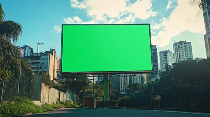 Fototapeta premium Billboard green chromakey mock up in the city of Sao Paulo Use this photo day mockup for your outdoor design : Generative AI