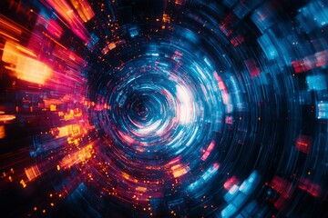 Obraz premium Abstract Swirling Light Tunnel with Red and Blue Hues