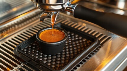Coffee Tamping Station: Small, efficient space with a tamping mat and tamper, where baristas skillfully compress espresso grounds in the portafilter for consistent results.
