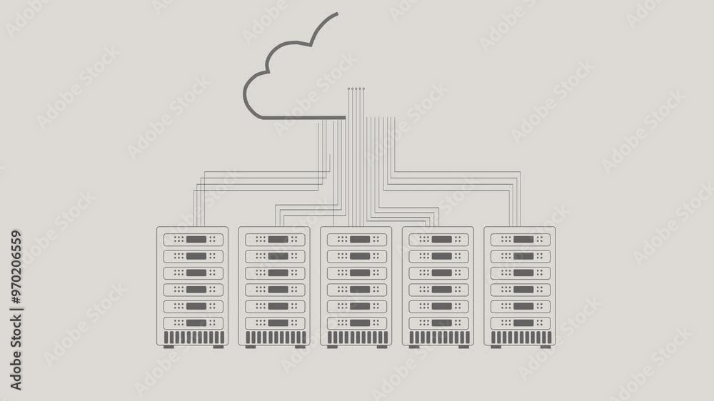 Poster server room, cloud and storage for data for safety, information sharing and innovation. illustration