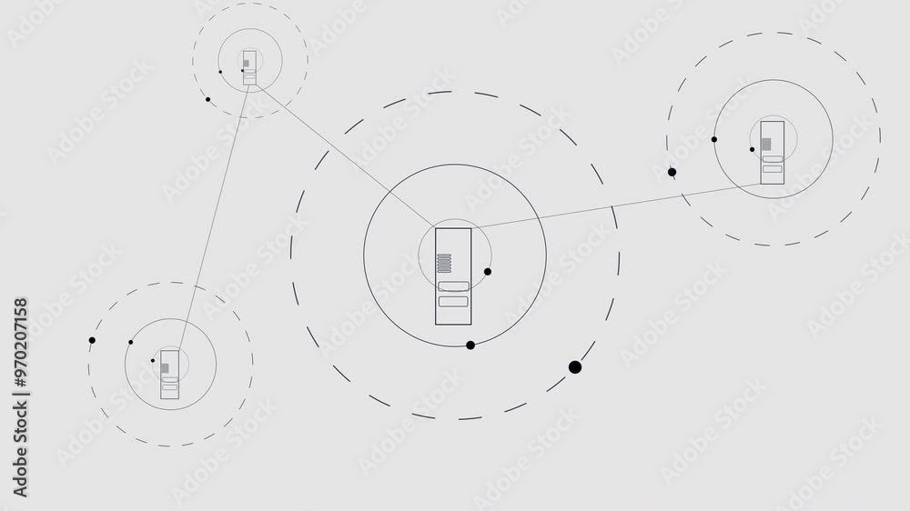 Poster Server icon, animation and cloud computing for connection, global network or digital transformation. Big data center, circle and sign with dots for information technology abstract on white background