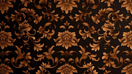 Vintage sepia seamless pattern, featuring intricate filigree and swirling motifs, designed with a classic and antique aesthetic, detailed and refined.