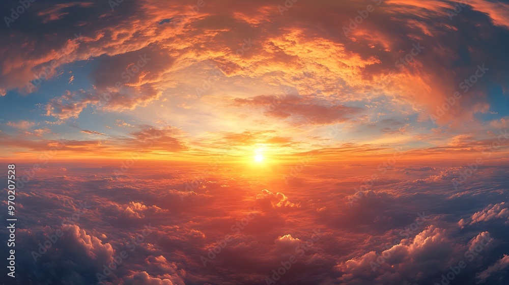 Aufkleber golden glowing sunset sky panorama pink orange clouds hdr seamless spherical equirectangular 360 pan