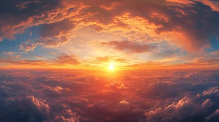 Fleecedeken met foto Golden glowing sunset sky panorama pink orange clouds Hdr seamless spherical equirectangular 360 panorama Sky dome or zenith for 3D visualization and sky replacement for aerial drone 3 : Generative AI © The Little Hut