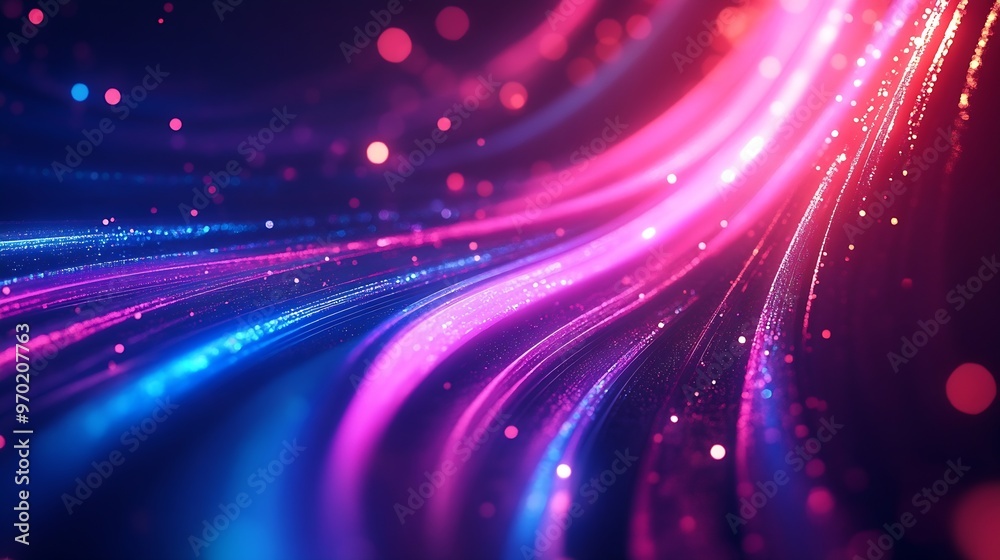 Aufkleber Colorful motion elements with neon led illumination Abstract futuristic background : Generative AI