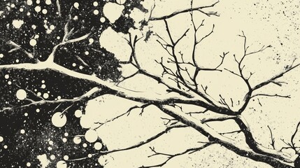 Obraz premium Black and white illustration of branches adorned with snow winter scene