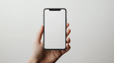 Hand Holding Blank Smartphone with White Screen
