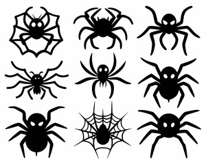 Halloween spider  black silhouette vector icon set