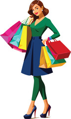 Elegant woman walking and holding shopping bags