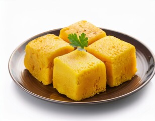 Dhokla on plate isolated on white background