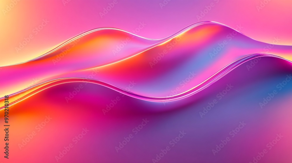 Aufkleber Neon abstract curvy shape against the colorful pink background Iridescent futuristic template : Generative AI