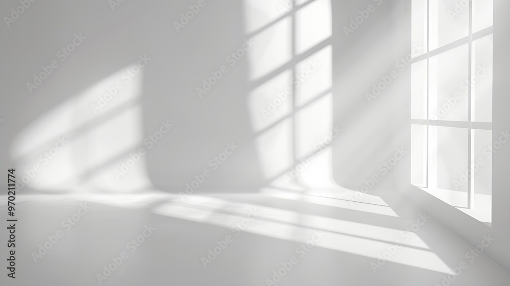 Aufkleber abstract white studio background for product presentation with window shadows and sunlight blurred b