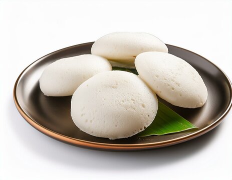 Idli on plate isolated on white background