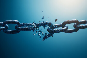 A close-up of a broken chain link, representing concepts of weakness, breaking free, or overcoming obstacles. The image can be used in metaphorical contexts.