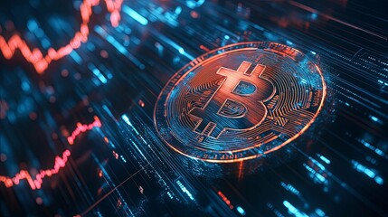 A Close-Up of a Bitcoin Symbol on a Digital Circuit Board