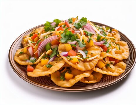 Papri Chaat on plate isolated on white background