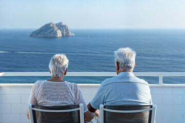 Fototapeta premium Senior Couple Holding Hands While Admiring Ocean View.