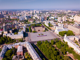Aerial view of Russian city Voronezh - administrative center and Lenin square