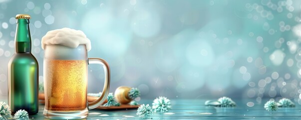 Oktoberfest festival, craft beer, frosty mug, flat design illustration