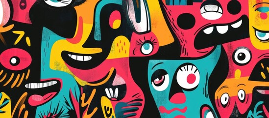 Fototapeta premium Abstract backgrounds featuring playful designs with whimsical comic style faces