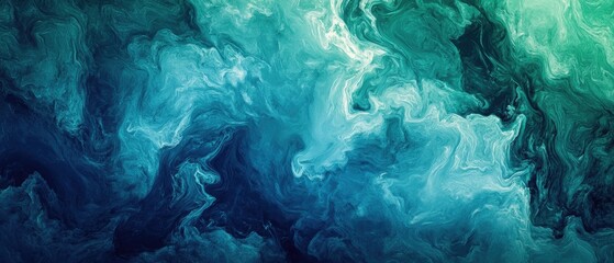 Obraz premium Vibrant abstract blue and green background featuring marble and water textures complemented by dark green blurs and transitions for decorative banners or website enhancements