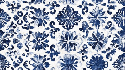 Ethnic embroidery design with limitless bohemian style featuring navy abstract elements and snow damask background showcasing an infinite texture in white