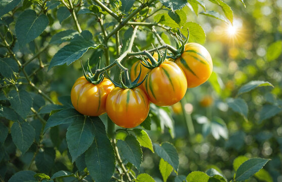 Sunlit Tomatoes on the Vine