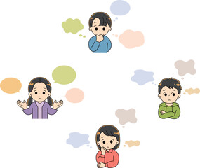 悩んでいる子供たち吹き出しつきセット