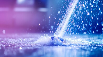 Dynamic shot of a water jet cleaning a dirty surface, illustration style, minimalistic yet detailed, blue-gray color palette, high contrast, clean lines