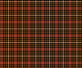 Plaid fabric pattern, orange, yellow, black, white, seamless for textile and design clothes skirt pants apron tablecloth blanket or decoration. Vector illustration.
