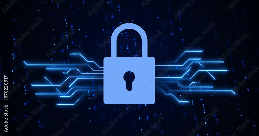 Leinwandbilder Cybersecurity, digital lock and circuit board for data coding, programming or hardware processing. CPU, information technology and cloud computing server for semiconductor blockchain privacy.