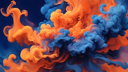 Obraz premium Abstract blue and orange swirling smoke against a dark background.